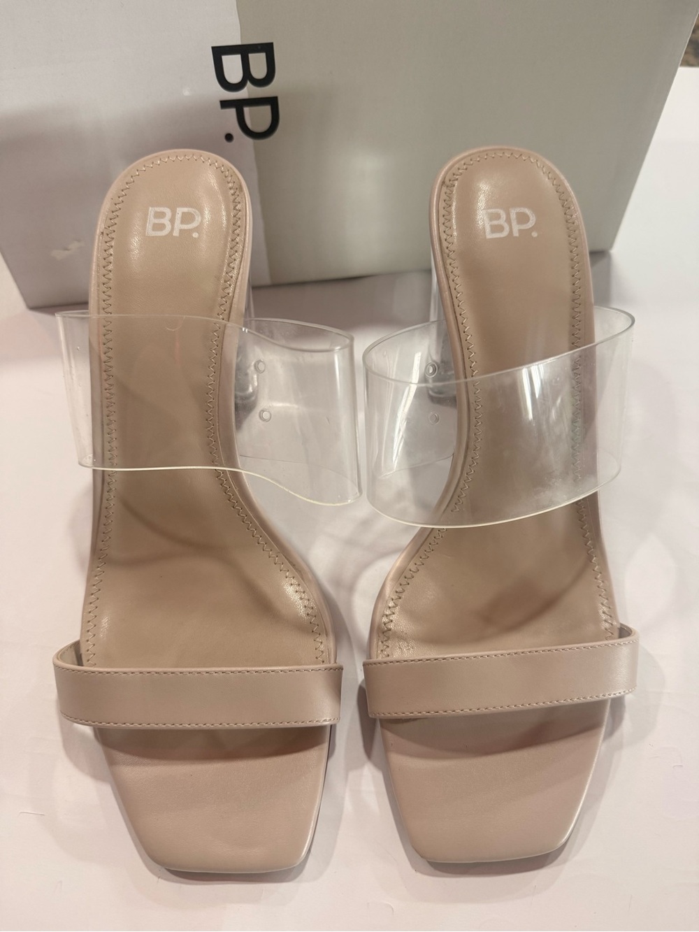 bp Nude Beige Clear Strap Slide Mules